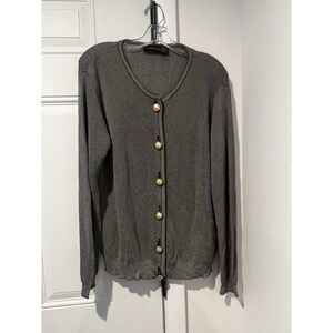 Vintage Donna Karan NY Size S Black White Faux Pearls Cardigan Sweater Stretch